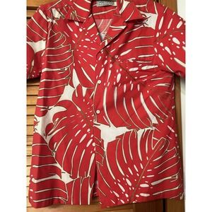 VTG Hawaiian Classics S Hawaiian Mens Shirt Beige W/ Bright Red Palm Leaves